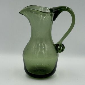 Vintage Handblown Avocado Green Glass Art Pitcher